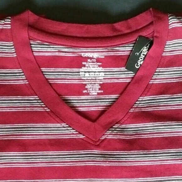 NEW Men's Burgundy & Grey Striped T-Shirt, XL - Picture 2 of 3